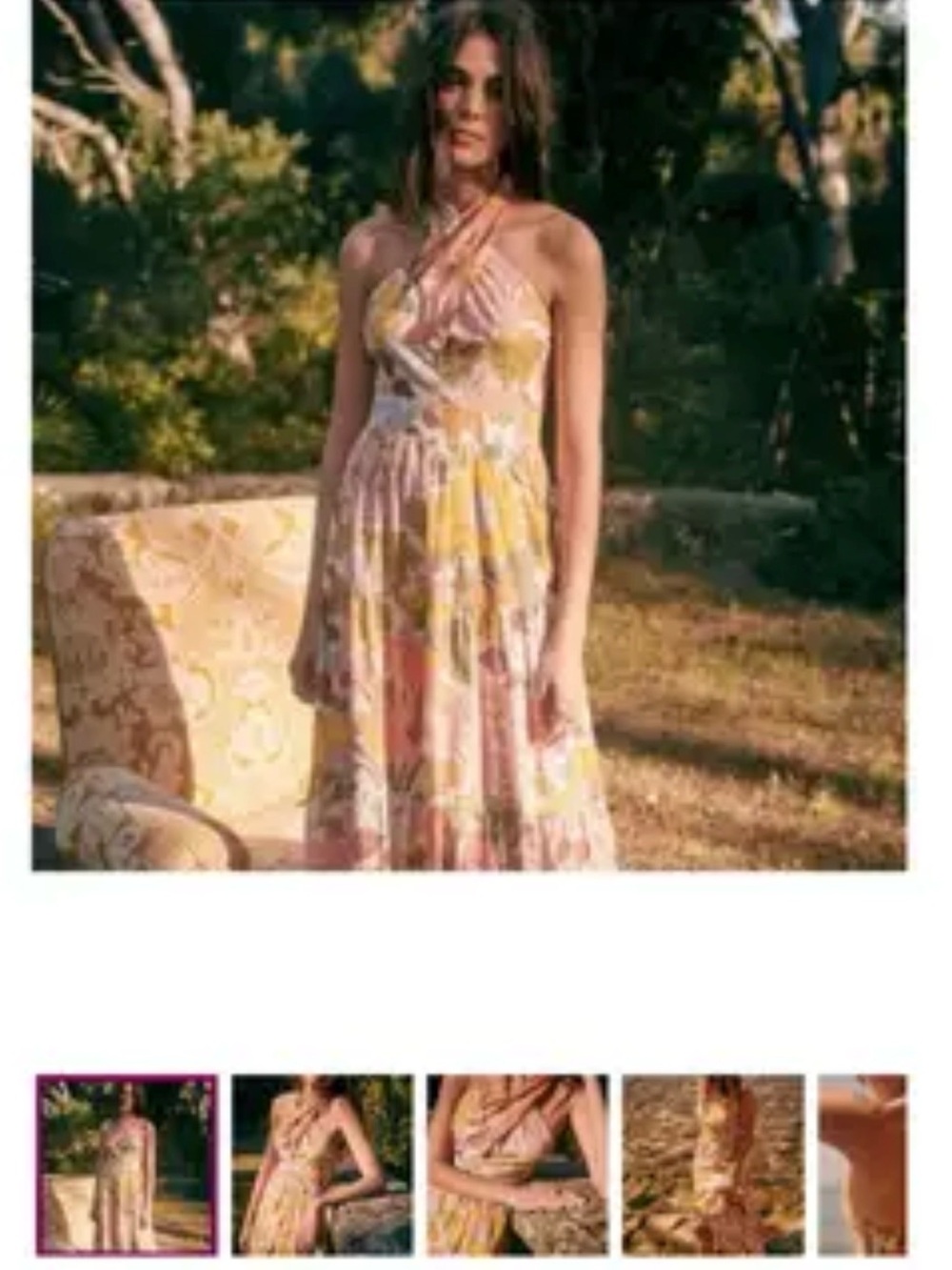Sezane Floral Halter Maxi Dress in Pink and Yellow